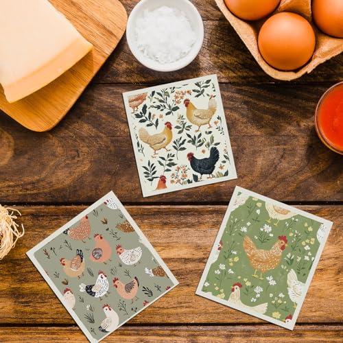 Chicken Swedish Dishcloths for Kitchen, 6 Pcs Reusable Chick Swedish Dish Cloths, Absorbent Fast Drying Cleaning Sponge Cloths for Kitchen Cooking Farmhouse Home Decoration Housewarming Gifts - style: Chicken