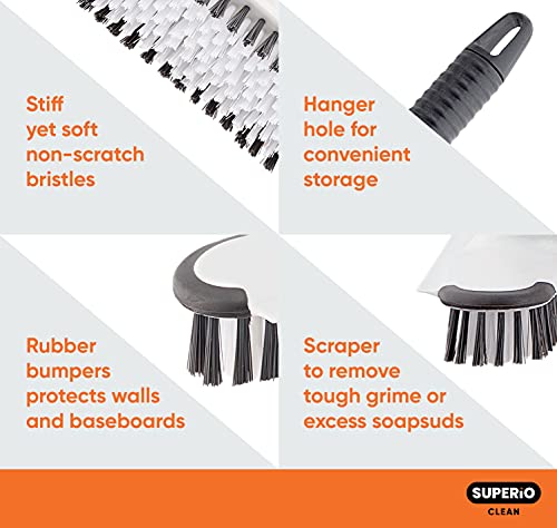 Superio Deck Scrub Brush with Long Handle, Heavy Duty Stiff Bristles Grout Scrubber with Scraper - Cleans Hot Tub, Swimming Pool, Granite Tiles, Bathroom, Patio, Kitchen, Wall and Deck (3 Part Handle) - size: 3 Part Handle