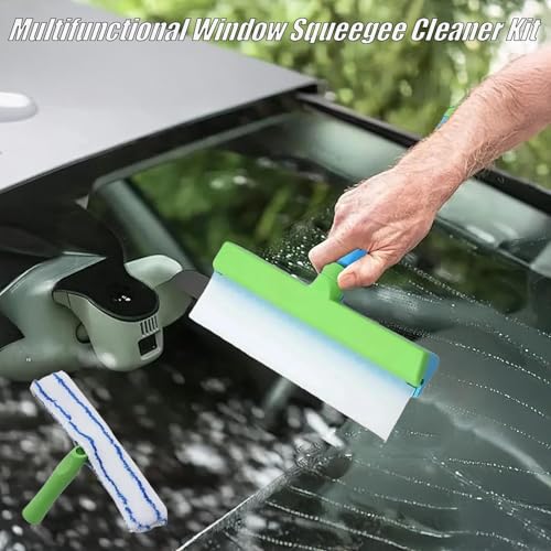 AquaSwipe Window Squeegee, Aqua Swipe Window Cleaner, Recyclable Silicone Window Squeegee Kit with Microfiber Scrubber, Glass Cleaning Tools for Shower Glass Mirror, Car(Blue+Green) - color: Blue+green