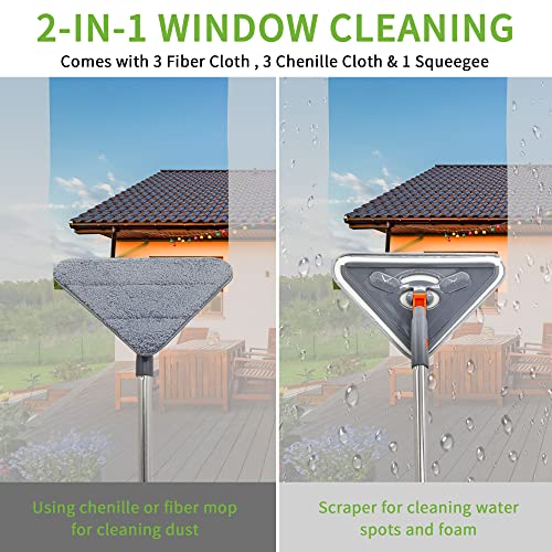 Long Handle Wall Mop 85 Inch, Wall Cleaner Ceiling Duster Extension Pole 39" to 85", 360° Rotatable Baseboard Wall Window Duster, Dry Dust /Wet Wash Cleaning Tool with 6 Replacement Chenille Pads