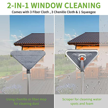 Long Handle Wall Mop 85 Inch, Wall Cleaner Ceiling Duster Extension Pole 39" to 85", 360° Rotatable Baseboard Wall Window Duster, Dry Dust /Wet Wash Cleaning Tool with 6 Replacement Chenille Pads