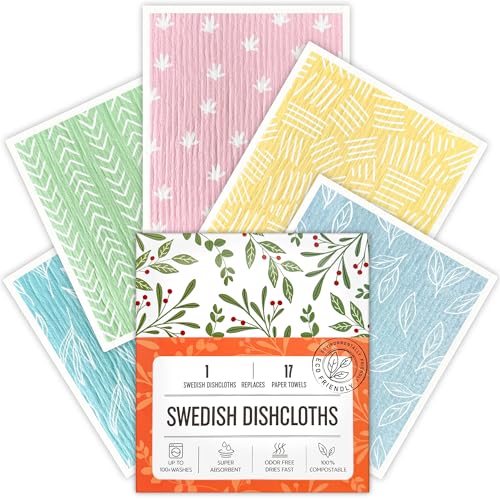Swedish Dishcloths for Kitchen, 5 Pack Reusable Paper Towels Washable, Super Absorbent Swedish Dish Cloths, Non-Scratch, No Odor - color: 5 Count- Light Color