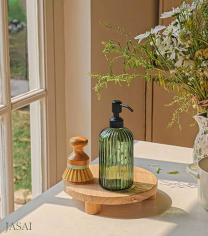 JASAI 18Oz Green Glass Soap Dispenser with Black Rust Proof Pump, Refillable Bathroom soap Dispenser with Thick Glass, Soap Dispenser Bathroom for Kitchen Dish soap, Hand Soap, Lotion, Body Wash. - color: Forest Green (Black Pump)