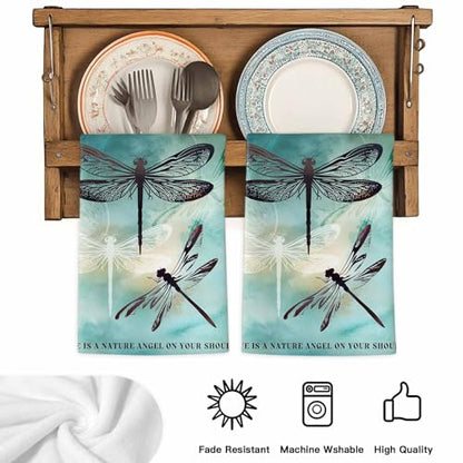 Turquoise Dragonfly Kitchen Towels Set, Ultra Absorbent Dish Towels Quick Drying Microfiber Hand Towel Decorative Large Country Gradient Black Animals Tea Towel Dishcloths for Kitchen Cleaning 18"x28" - size: 1 Pack