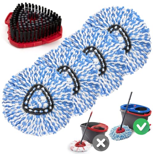Spin Mop Replacement Heads for O Cedar RinseClean 2-Tank System, 4 Pack Microfiber Mop Refill Heads, Include 4 Mop Heads and 1 Mop Brush - size: 4 Mop Heads +1 Brush(2 Tanks System)