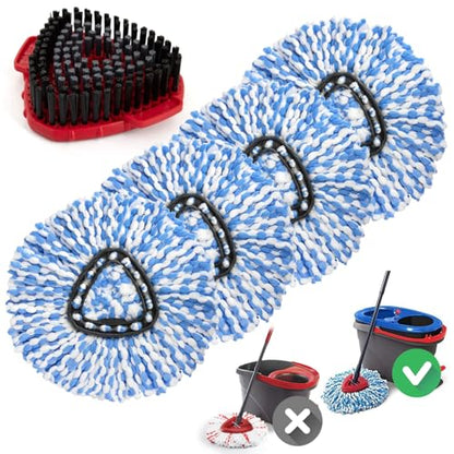 Spin Mop Replacement Heads for O Cedar RinseClean 2-Tank System, 4 Pack Microfiber Mop Refill Heads, Include 4 Mop Heads and 1 Mop Brush - size: 4 Mop Heads +1 Brush(2 Tanks System)