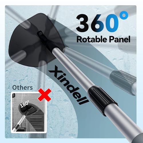 XINDELL Windshield Cleaner Tool, Car Window Cleaning Kit with 4 Reusable Microfiber Pads, Extendable Handle & 360° Rotating Head, Safety Hammer, Streak-Free Auto Glass Wiper for Car Truck SUV RV - color: Orange
