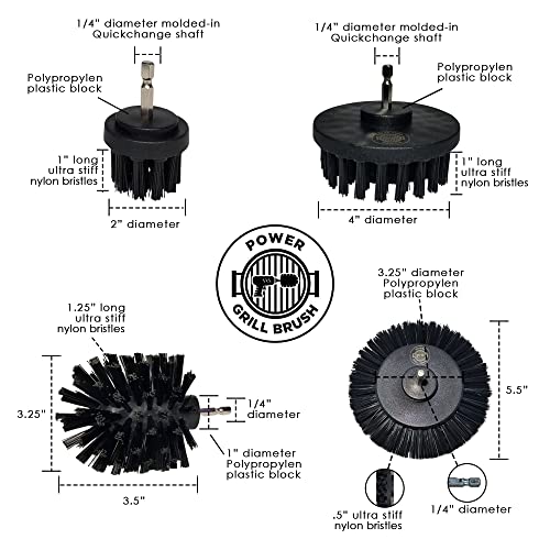 Power Grill Brush - Grill Brush 5 Piece BBQ Cleaning Kit - Nylon Safe Bristle, Wire Free, Safe for All Grates Stainless Steel, Porcelain, Charcoal Smoker Grill Cleaner Scraper, Accessories Outdoor