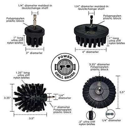 Power Grill Brush - Grill Brush 5 Piece BBQ Cleaning Kit - Nylon Safe Bristle, Wire Free, Safe for All Grates Stainless Steel, Porcelain, Charcoal Smoker Grill Cleaner Scraper, Accessories Outdoor