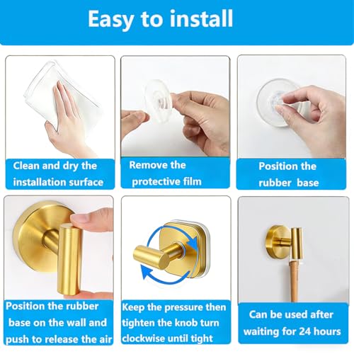 4 Pack Suction Cup Hooks Strong Towel Shower Storage Gold Wall Twist Tight Suction Hooks for Wash Wreath Hanger Loofah - color: Gold