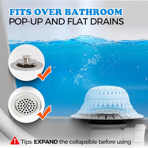zaa 5 Pcs Bathtub & Shower Drain Hair Catcher, 2 Pack Silicone Collapsible Drain Protector and Drain Cover with 3 Snake Drain Clog Removers, for Pop-Up and Regular Drains of Tub, Shower, Bathroom - color: Gray Red