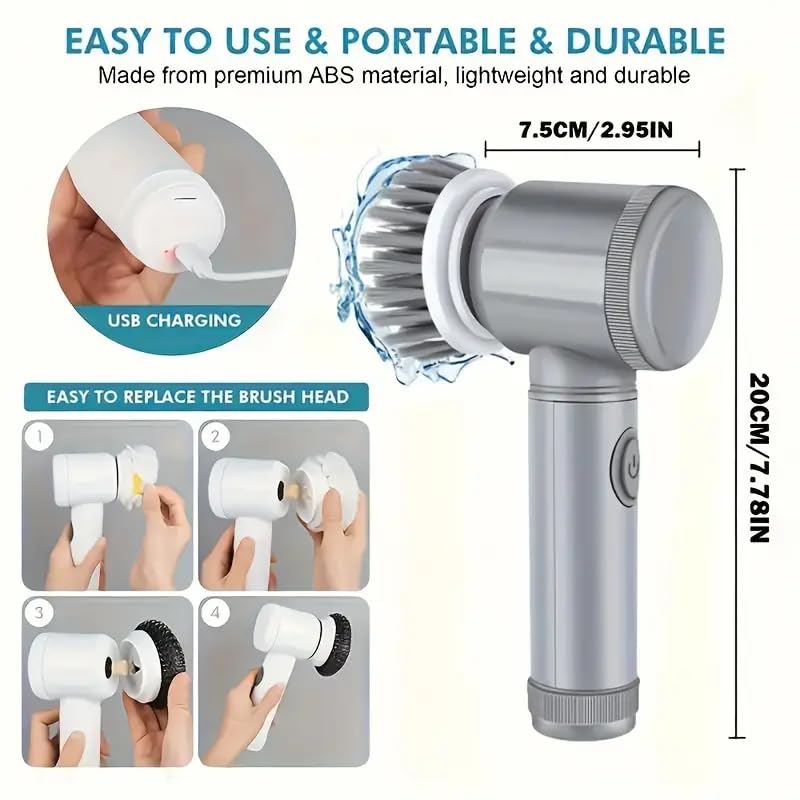 Electric Spin Scrubber - Shower Scrubber,Bathroom Scrubber Electric,for Cleaning Tub, Floor, Tile, Window, Sink, Kitchen Cleaning with 6 Electric Cleaning Brush Head (8)