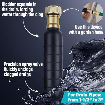 DURATECH Drain Bladder, Medium Drain Cleaning Bladder, Fits 1-1/2" to 3" Drain Pipes, Unclogs Stubborn Blockages in Kitchen Sinks, bathtubs, Showers, and Main drains - style: Medium
