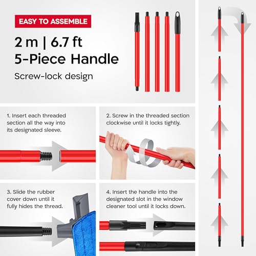 Tyroler Professional Window Squeegee for Home, 12"-80" Long Squeegee for Window Cleaning, 2-in-1 Window Cleaning Squeegee Kit, Indoor & Outdoor Window Cleaner Tool for High Windows & Glass - size: 12''-80''