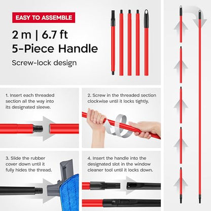 Tyroler Professional Window Squeegee for Home, 12"-80" Long Squeegee for Window Cleaning, 2-in-1 Window Cleaning Squeegee Kit, Indoor & Outdoor Window Cleaner Tool for High Windows & Glass - size: 12''-80''
