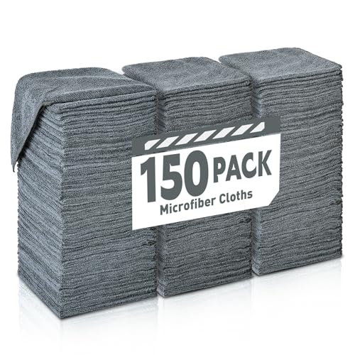 TEAWOO Microfiber Cleaning Cloths Bulk Pack-150 Pack, Microfiber Towels Bulk, Towels for Cars, Cleaning Rags Gray (12x12 inches) - color: Grey, size: 150 Pack