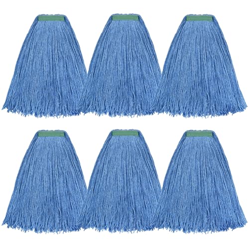 Matthew Cleaning 24oz 6Pack Cotton Floor Mop,Cotton Looped-Open String Heavy Duty String Refills, Universal Headband Blend Refill,Mop Head Replacement for Home, Industrial and Commercial Use(Blue) - color: Blue, size: 24oz 6 Pack
