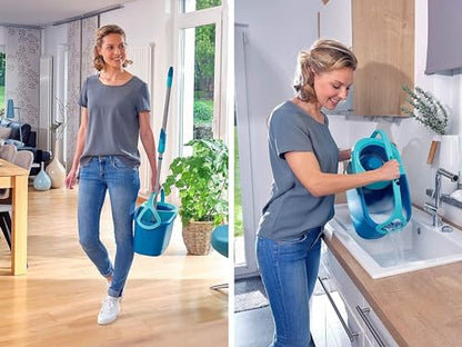 Leifheit Clean Twist Spin Mop and Bucket Set with Rollers | Telescopic Handle, 360° Joint, Spin-Dry System | Easy Glide Wheels | Blue - style: Clean Twist 2.0 Mobile