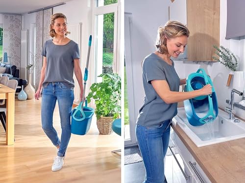 Leifheit Clean Twist Spin Mop and Bucket Set with Rollers | Telescopic Handle, 360° Joint, Spin-Dry System | Easy Glide Wheels | Blue - style: Clean Twist 2.0 Mobile