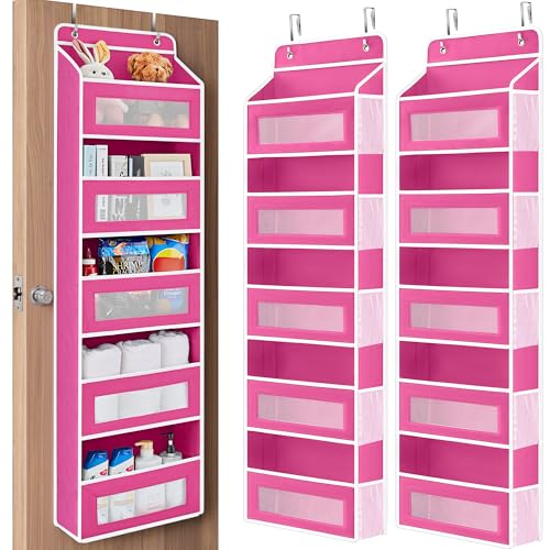 JARLINK 2 Pack Over The Door Organizer Storage, 5 Shelf Hanging Door Organizer with 5 Large Capacity Pockets, Anti Tilt 44 lb Load Behind Door Storage for Bedroom, Bathroom, Pantry, Nursery, Rose Pink - color: Rose Pink, size: 2 Pack
