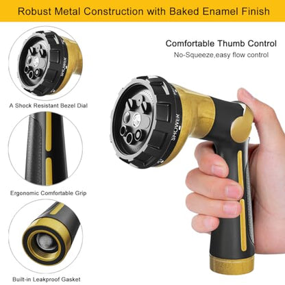 FANHAO Garden Hose Nozzle Heavy Duty, 100% Metal Water Hose Sprayer with 8 Spray Patterns, High Pressure Spray Nozzle Thumb Control On Off Valve for Outdoor Lawn & Plant Watering, Car & Pet Washing - color: Yellow