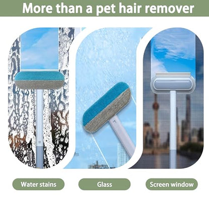 Pet Hair Remover for Furniture & Couch – 17.3 Inch Reusable Dog & Cat Hair Brush, Washable Lint Cleaner for Carpet, Clothes & Bedding, 4-in-1 Multifunctional Fur Removal Tool with Long Handle