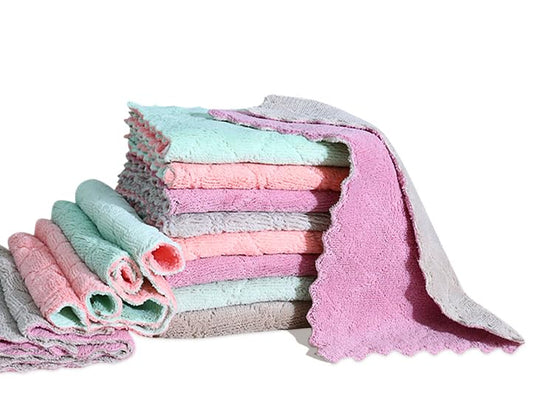 12 Pack Cleaning Cloth Kitchen Cloth, Dish Towels Super Absorbent Coral Velvet Dishtowels, Microfiber Premium Soft Tea Towels, Quick Dry Rags, Multipurpose Reusable Washcloths, Non-Stick Oil Cloths. - color: 12