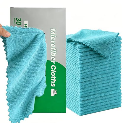 30 Pack Microfiber Cleaning Cloths, Dish Towels for Kitchen, Cleaning Rags for Car, Window, Bathroom, Household, Ultra Absorbent Cleaning Supplies Lint Free Streak Free, Reusable & Washable (Blue) - color: Blue