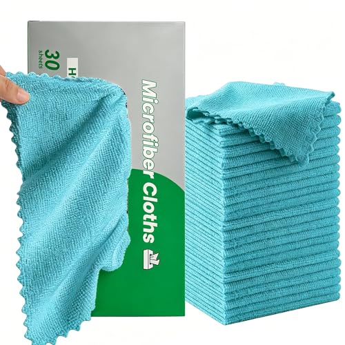 30 Pack Microfiber Cleaning Cloths, Dish Towels for Kitchen, Cleaning Rags for Car, Window, Bathroom, Household, Ultra Absorbent Cleaning Supplies Lint Free Streak Free, Reusable & Washable (Blue) - color: Blue