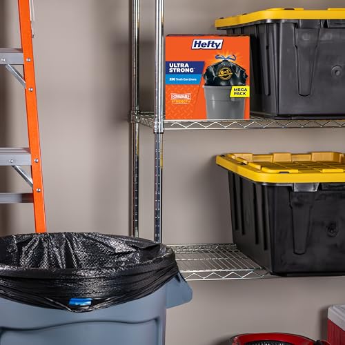 Hefty Ultra Strong 33 Gallon Trash Bags, Large Trash Bags 33 Gallon Size, Trash Can Liners, Break Resistant Drawstring Closure, Resists Leaks, Punctures, and Tears, Black, 40 Bags - style: 40 Count- Unscented