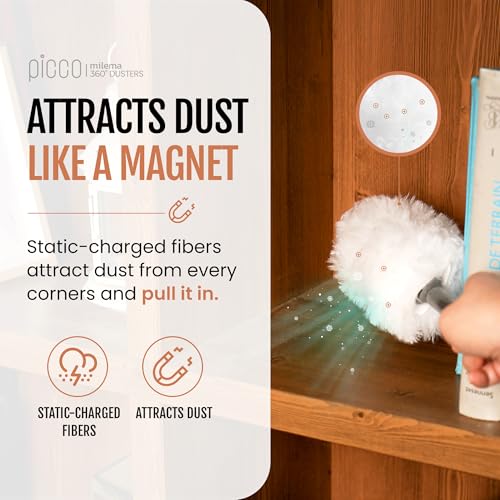 milema Picco 360 Double-Sided Microfiber Duster Cleaning Kit (White, 1 Short Handle, 23 Refills) - size: 1 short handle, 23 refills