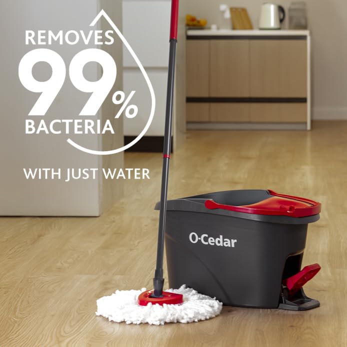 O-Cedar Easywring Microfiber Spin Mop & Bucket Floor Cleaning System with 1 Extra Refill,Red / Gray - color: Easywring Spin Mop & Bucket + 1 Extra Refill