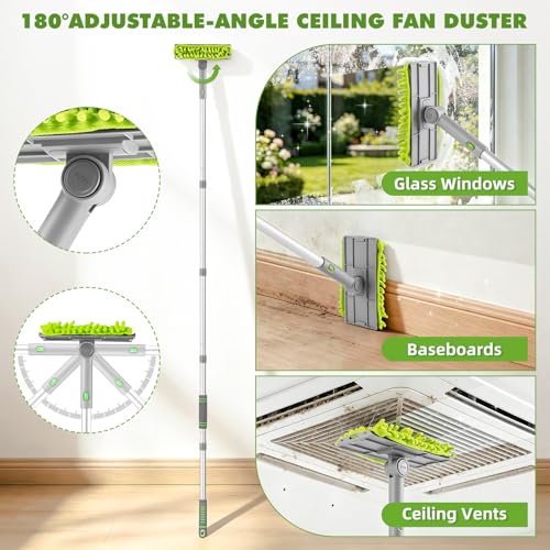 Ceiling Fan Cleaner Duster with 6 Ft/77'' Extendable Long Handle Multi-Functional Chenille Fan Duster for Ceiling Fan Blades, Blind, Cobweb, Vent, Wall