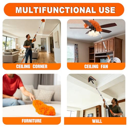 SISUPASSIE 12FT Duster Cleaner Kit, Dusters for Cleaning with Extension Pole, Baseboard & Wall and Window Cleaner Mop for Fan Blades, High Ceiling and Cobweb - size: 12FT