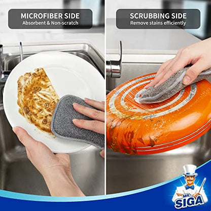 MR.SIGA Dual-Sided Scrub Sponges, Long lasting, Reusable Dishwashing Sponges for Kitchen, 6 Pack