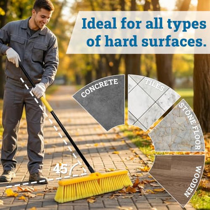 KLEEN HANDLER 18" Push Broom with 61" Long Extendable Metal Handle with Threaded Plastic Screw for Deck Driveway Garage Yard Patio Warehouse Hard Floor Cleaning - style: 18" Push Broom