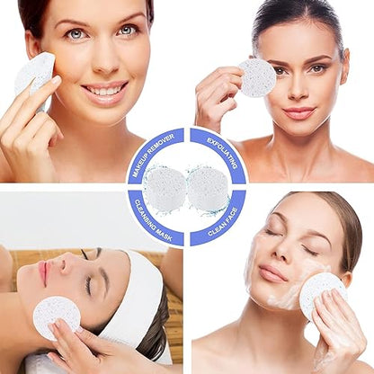 100-Count Facial Sponges Compressed Natural Cellulose Sponge Round Shape Face Sponge for Face Cleansing Exfoliating and Makeup Removal, White - color: 100- Pack White
