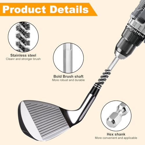 2-Pack Stainless Steel Bore Brush Set with 1/4" Hex Shank Twisted Wire Bristles, Electric Drill Attachments Wire Brush for Rust and Tube Cleaning, Also Work as Golf Shaft Ferrules Cleaner Tool
