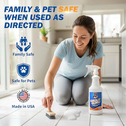 Professional Gel Grout Cleaner Spray, Heavy Duty Tile Grout Cleaner for Tub & Wall, Acid-Free Deep Cleaning Solution, Safe for Marble, Porcelain & Stone, Made in USA, 32 Oz