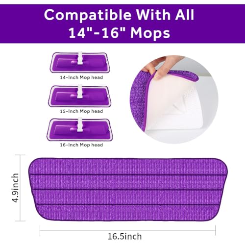 16.5" Microfiber Mop Pads Refills, 3 Pack Reusable Replacement Heads | reusable wet mop refills, machine washable for 14-16 inch spray mops, hardwood floors, dust cleaning & scrubbing - color: 16"purple*3