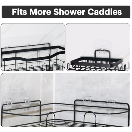 8 Pack Shower Caddy Adhesive Replacement, Strong Adhesive Double Hooks for Shower Shelf, Waterproof Adhesive Hooks, No Drilling, for Bathroom Shelves, Kitchen Racks and Soap Holder - color: Transparent-8 Pack 2 Hooks