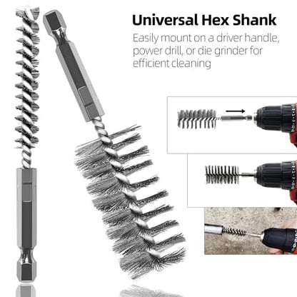 ASNOMY 5Pcs 7/16" Stainless Steel Bore Brush,Stainless Steel Bristles Wire Brush Bore Cleaning Brush Set for Power Drill Cleaning, Abrasive Wire Brush Steel Brush with 1/4" Hex Shank - style: 5Pcs 11mm | 7/16" Inch