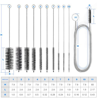 Ixiaoyoo Cleaning Brushes Set, 10 Pieces 8 Inch Nylon Tube Brush + 60 Inch Flexible Long Drain Brush, Hose Pipe Brush, Suitable for Home Kitchen, Bathroom, Fish Tank, Water Pump Accessories (Black) - color: Black Cleaning Brush Set