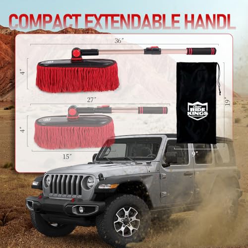 Car Duster Exterior Scratch Free - Wax Treated Cotton Auto Dusting Brush with Extendable Handle (27-36'') - Waterless Pollen Remover for Car, SUV, Truck & RV (Lint Free Design) - color: Red5