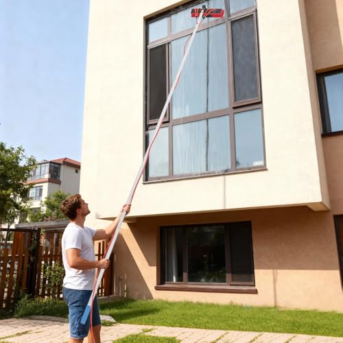 Solar Panel Cleaning Kit, 13 Inch Brush Head & 32 FT, 65 FT Hose with Faucet Connector, 180° Rotating Window Cleaning System for Roof, Caravan, Truck, and Outdoor Use(26.25ft/8m)