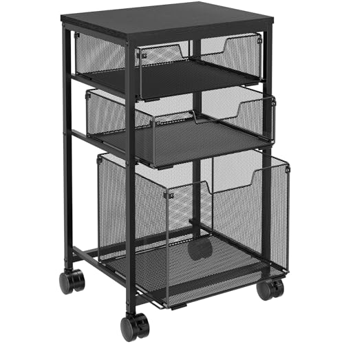 Sbanmao Rolling Storage Cart with 1L+2S Drawers, Mobile File Cabinet, Hanging File Folder Organizer, Printer Stand Utility Cart Filing Cabinet, Craft Art Organizer Cart for Classroom, Office, Home - color: Black, size: 2 Small + 1 Large Drawers