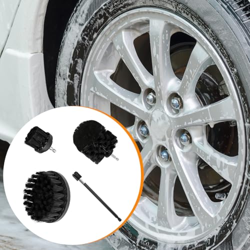 4PCS/Set Car Drill Brush Attachment Set, Vehicle Drill Scrub Brushes Kit with Extended Long Rod, Automotive Power Cleaning Scrubber Accessories, Universal for SUV, Sedan, Truck (Black) - color: Black