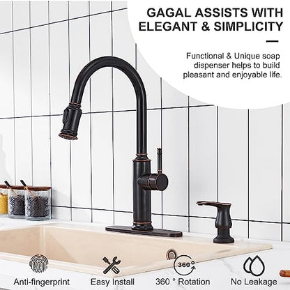 GAGALIFE Kitchen Sink Soap Dispenser Oil Rubbed Bronze, Built in Soap Dispenser with 17 OZ Bottle, Refill from The Top, Liquid Dispenser for Kitchen Sink - color: Oil-rubbed Bronze, size: with Bottle