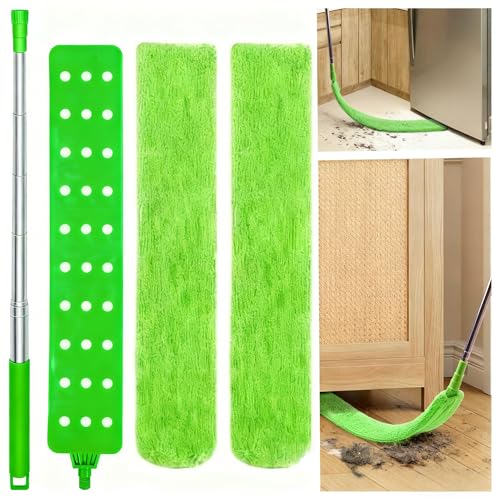 Retractable Gap Dust Cleaner Under Appliance Cleaning Tool, GMLRKY Flat Duster for Under Refrigerator Fridge Stove Couch Bed, Skinny Thin Duster for Tight Spaces (Green) - color: Green