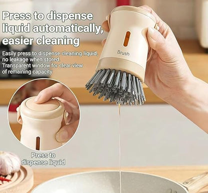 1 Pc Dish Brush with Soap Dispenser, Multifunctional Kitchen Cleaning Brush for Pots, Pans & Sinks, 2-in-1 Scrubbing Brush with Built-in Soap Dispenser(Khaki)